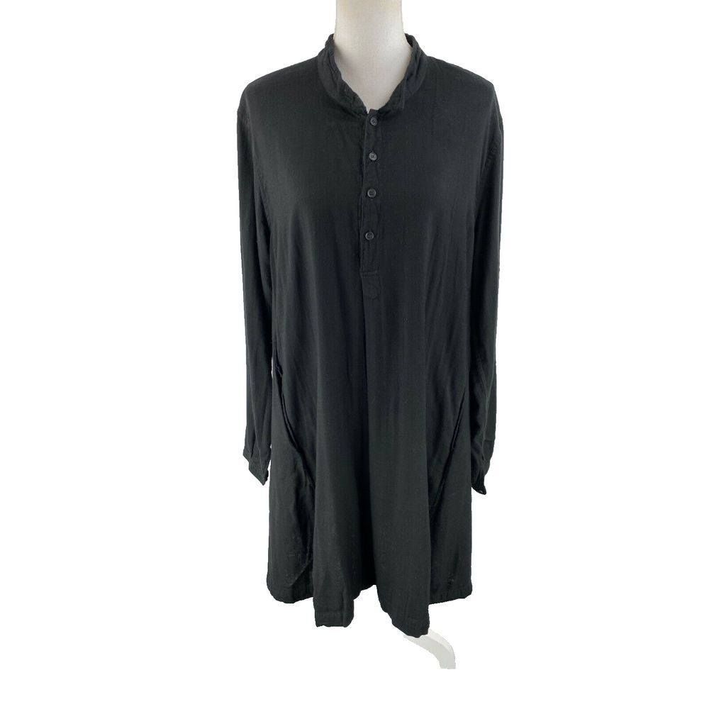 CP Shades Womens L Oversized Popover Tunic Dress Black Pockets Lagenlook